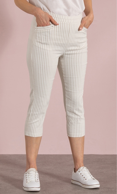 Cropped Striped Stretch Trousers