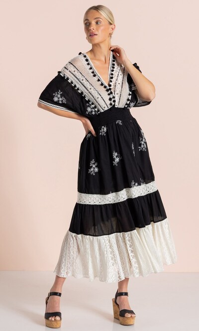 Embroidery And Lace Cotton Maxi Dress