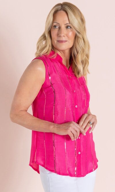 Anna Rose Sequin Stripe Sleeveless Blouse