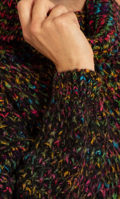 Rainbow Cowl Neck Knit Top