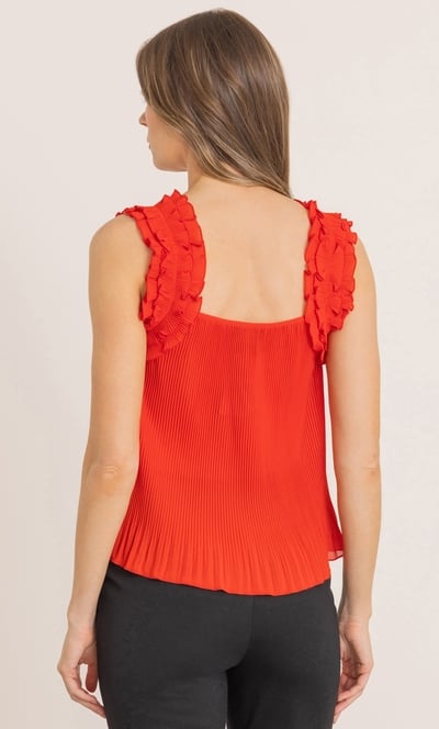 Pleated Sleeveless Ruffle Top