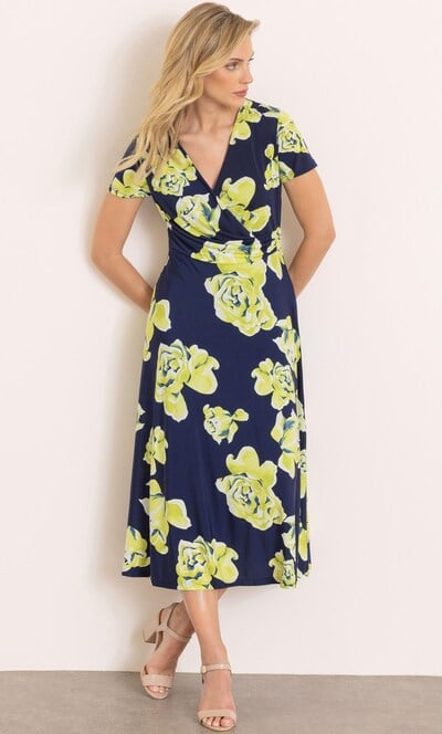 Bold Floral Printed Short Sleeve Midi Dress