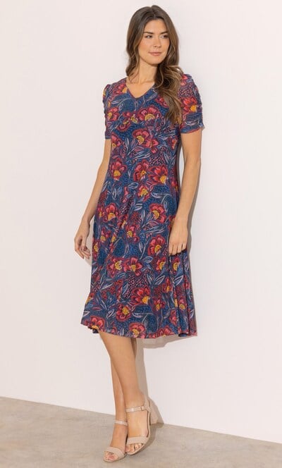 Floral Print Short Sleeve Mesh Dress