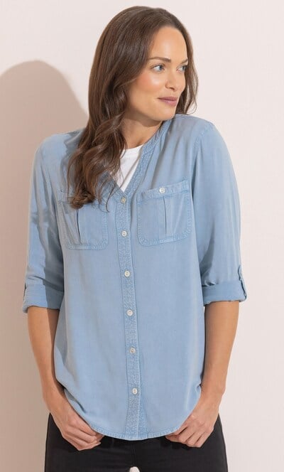 Washed Turn Up Sleeve Shirt