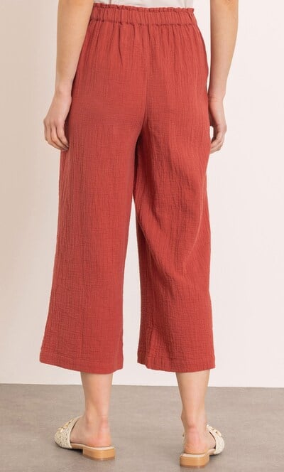 Wide Leg Cropped Cotton Pull On Trousers