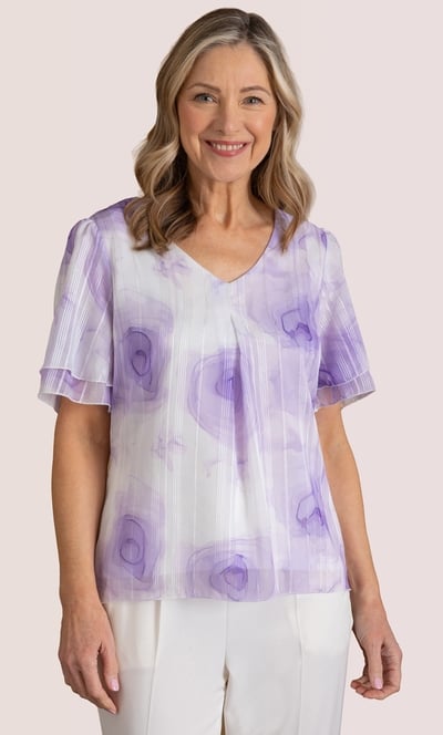 Anna Rose Printed Shimmer Stripe Top