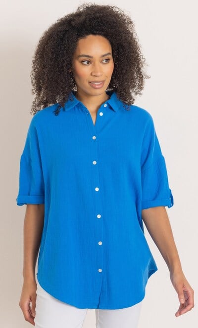 Drop Shoulder Textured Cotton Shirt