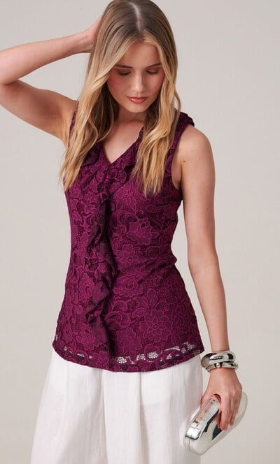 Sleeveless Frill Front Lace Top