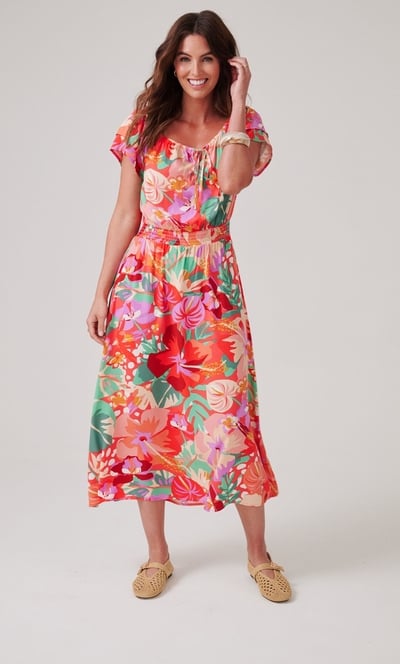 Floral Printed Midaxi Bardot Dress