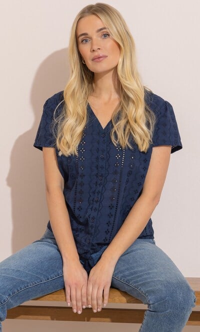 Schiffli Embroidered Tie Front Cotton Shirt