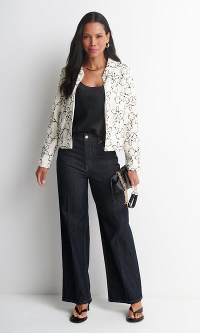 Anna Rose Embellished Zip Boucle Jacket