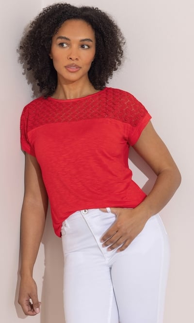 Lace Trim Short Sleeve Jersey T-Shirt