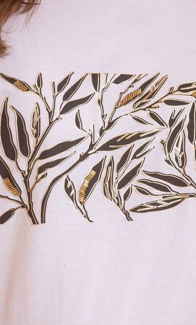 Embellished Branch Print T Shirt