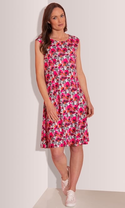 Floral Sketch Print Panelled Stretch Dress