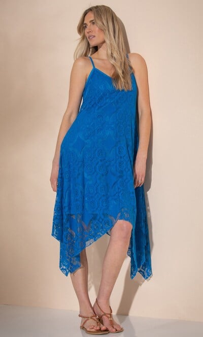 Dipped Hem Lace Midi Dress