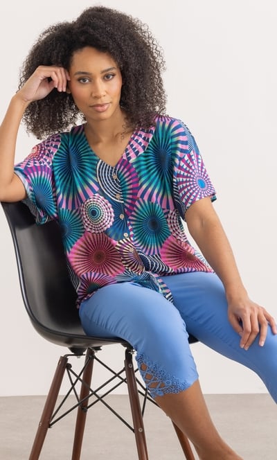 Circle Print Tie Front Top