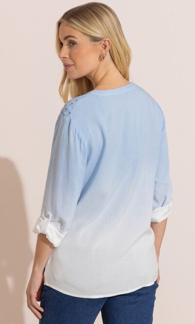 Eyelet Detail Ombre Dip Dye Blouse