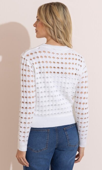 Bow Trim Pointelle Knitted Cardigan