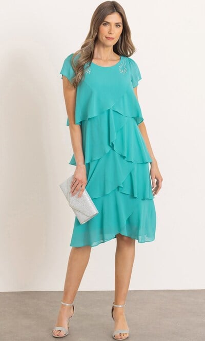 Embellished Layered Short Sleeve Dress