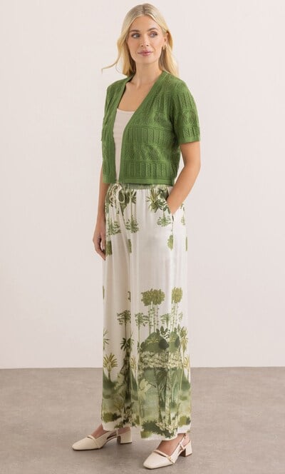 Wide Leg Botanical Print Trousers