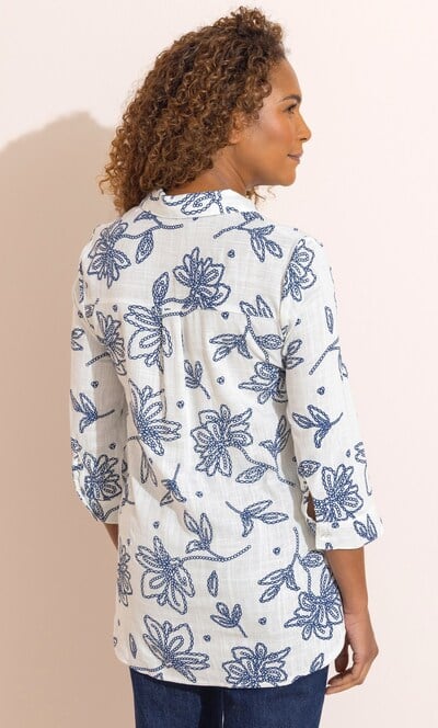 Anna Rose Floral Chain Print Linen Blend Blouse