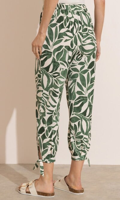 Printed Tie Hem Crop Trousers