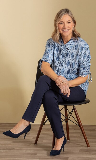 Anna Rose Ruffle Trim Printed Blouse