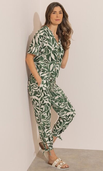 Printed Tie Hem Crop Trousers