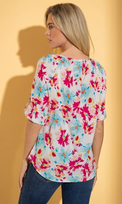 Floral Print Turn Sleeve Top
