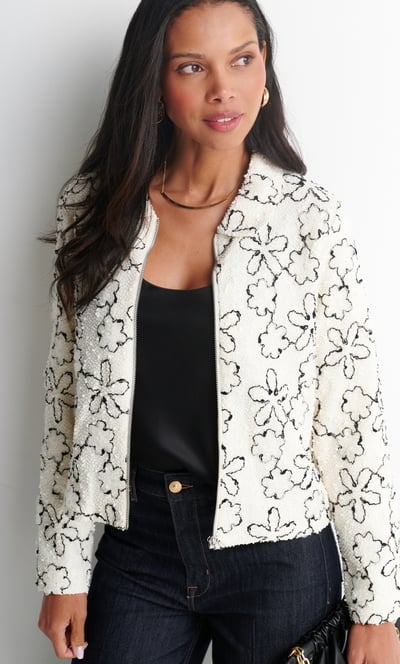 Anna Rose Embellished Zip Boucle Jacket
