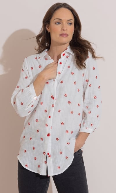 Floral Embroidered Textured Cotton Blouse