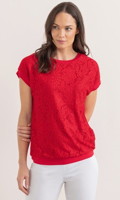 Lace And Jersey Short Sleeve Top