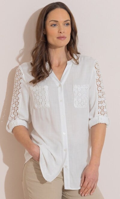 Lace Trim 3/4 Sleeve Blouse