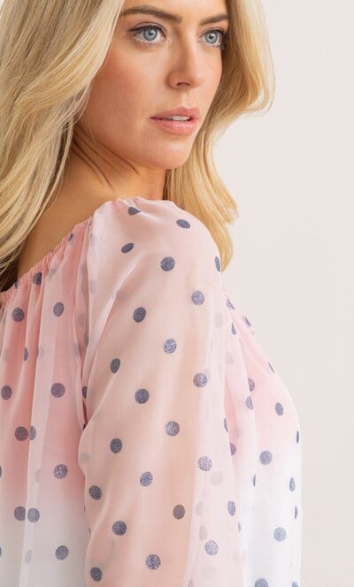 Ombre Spotty Tie Neck Top