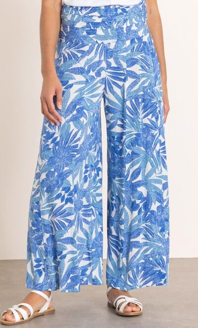 Leaf Print Wide Leg Trousers