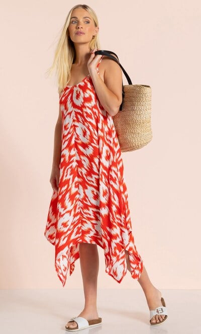 Printed Dipped Hem Strappy Dress