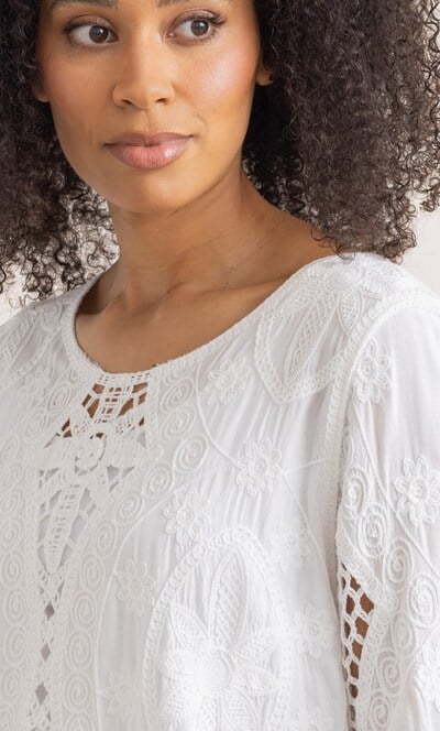 Embroidered Crochet Trim Cotton Top