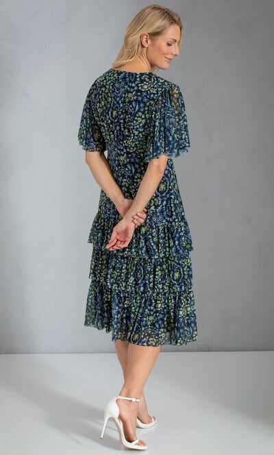 Floral Printed Frill Mesh Dress