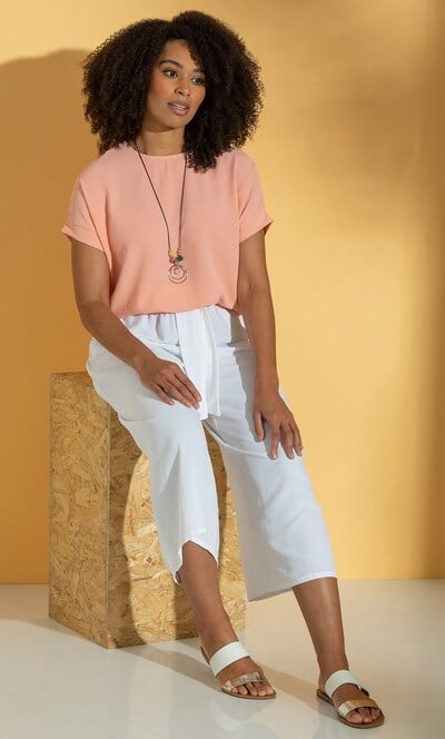 Cropped Wide Leg Pull On Trousers