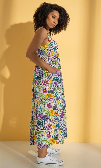 Floral Print Relaxed Fit Strappy Maxi Dress