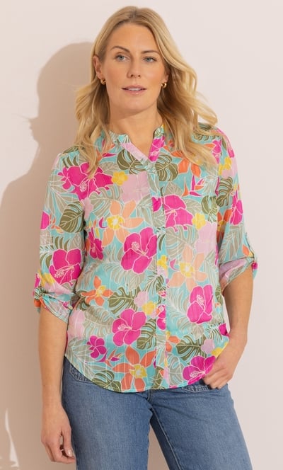 Anna Rose Garden Print And Lurex Stripe Blouse