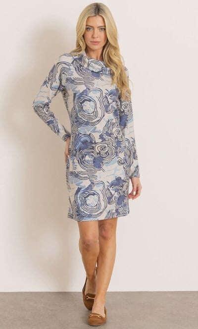 Printed Cowl Neck Knitted Dress