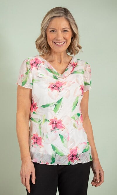 Anna Rose Floral Print Bias Cut Cowl Neck Top