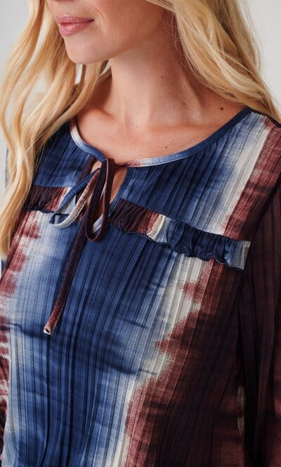 Printed Pleated Smocked Hem Top