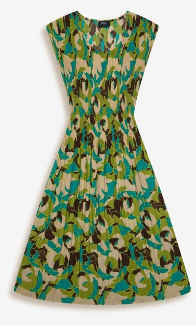 Pleated Floral Printed Dress