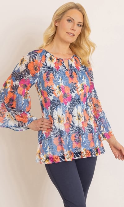 Bouquet Printed Pleated Lace Top