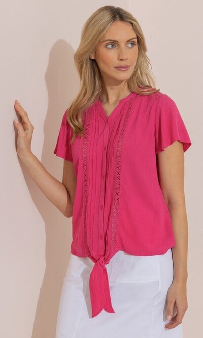 Lace Trim Tie Front Blouse