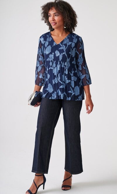 Pleated Floral V Neck Top