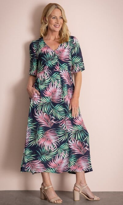 Anna Rose Leaf Print Shirt Midi Dress