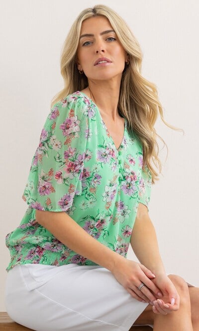 Floral Print Smocked Hem Top